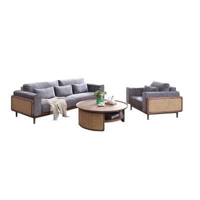 北欧风格沙发、圆几、实木沙发、实木茶几、客厅实木家具