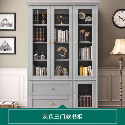 现代风格 实木家具 带玻璃门书柜